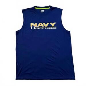 Under Armour US Navy Sleeveless HeatGear Top Men’s Medium Loose Fit Stretch Tee